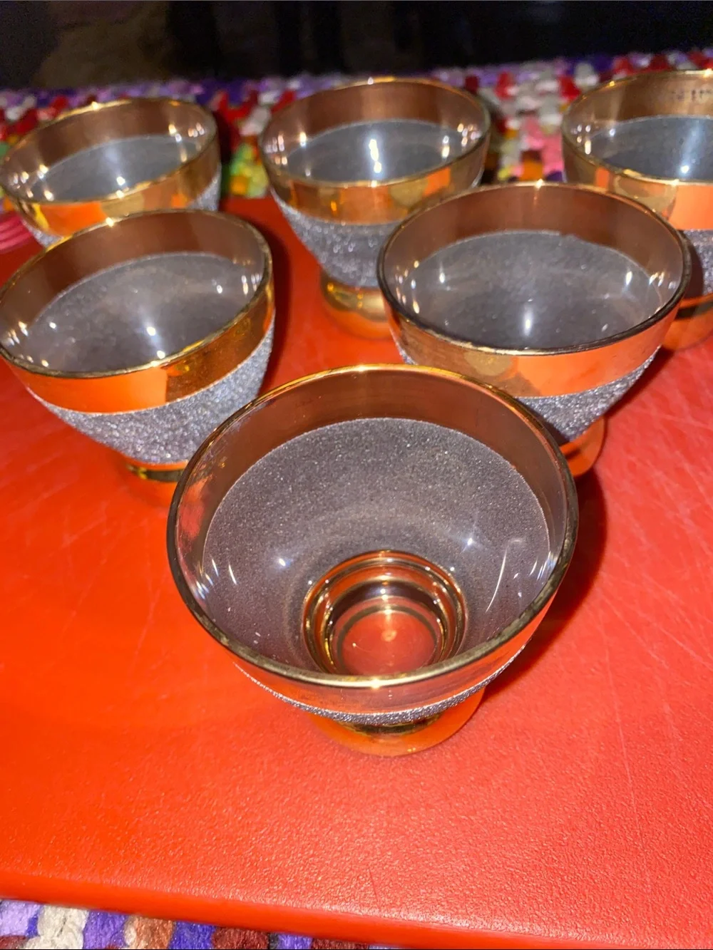 Vintage 1950’s Libbey Dark/Gray and 24K Gold Rim Double Shots - Set of 6